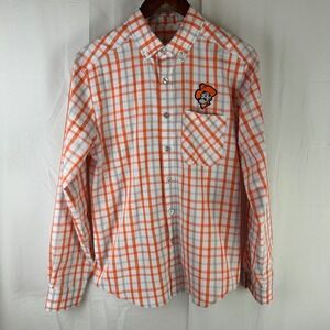 Oklahoma State Cowboys Button Down Shirt Mens Small Orange Plaid OSU Pistol Pete